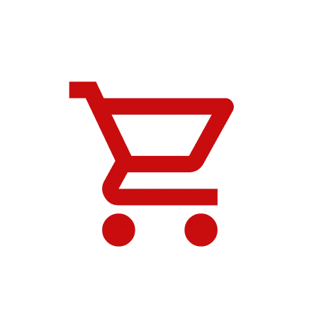 Rotes Icon eines Einkaufswagens auf schwarzem Hintergrund