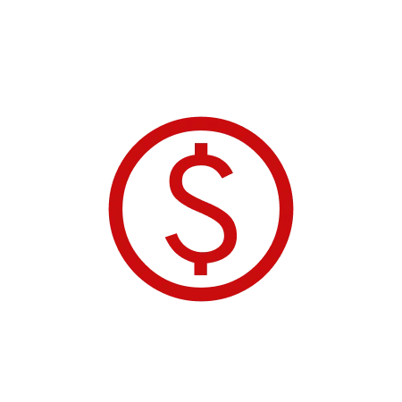 Rotes Dollarzeichen in einem Kreis.